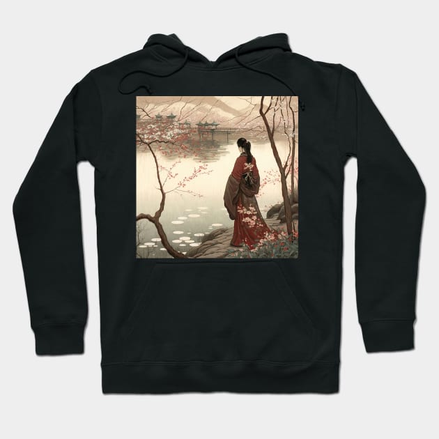 Ukiyo-e Japanese Art - Woman Standing by the Shore Hoodie by allovervintage